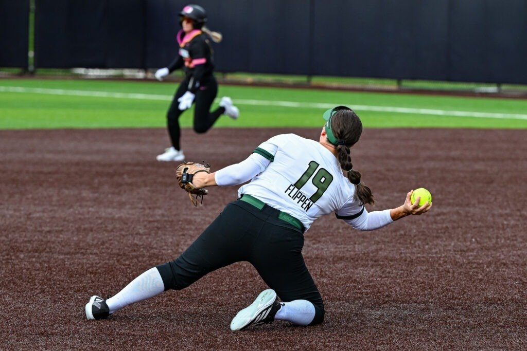 Hannah Flippen of the Talons makes at throw from the ground.