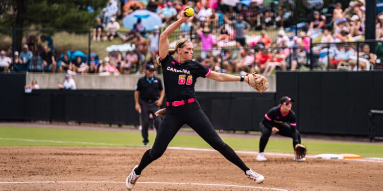 Carolina Blaze pitcher Ruby Meylan delivers against the Oklahoma City Spark in an AUSL game
